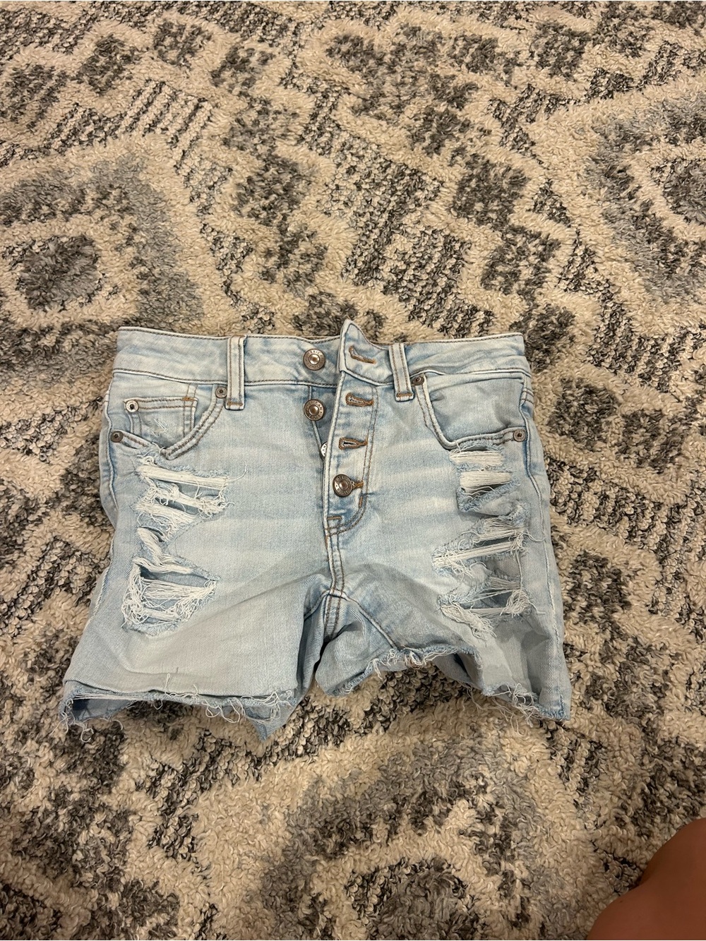 American Eagle Outfitters Light Wash Distressed Button-Fly Denim Shorts